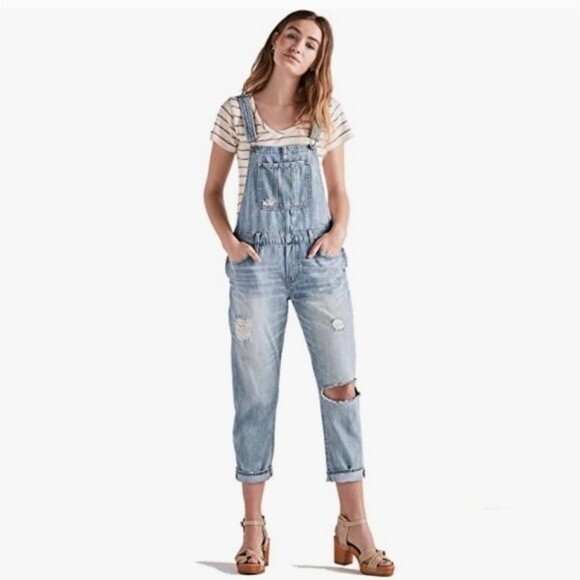 Lucky Brand Distressed Denim Overalls Jumper XL - Picture 1 of 4
